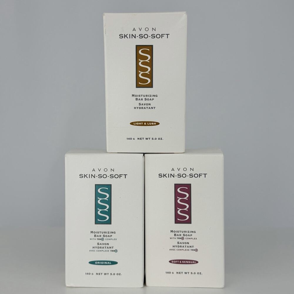 2003 Avon Skin So Soft Moisturizing Bar Soap Set Original Soft Sensual Light